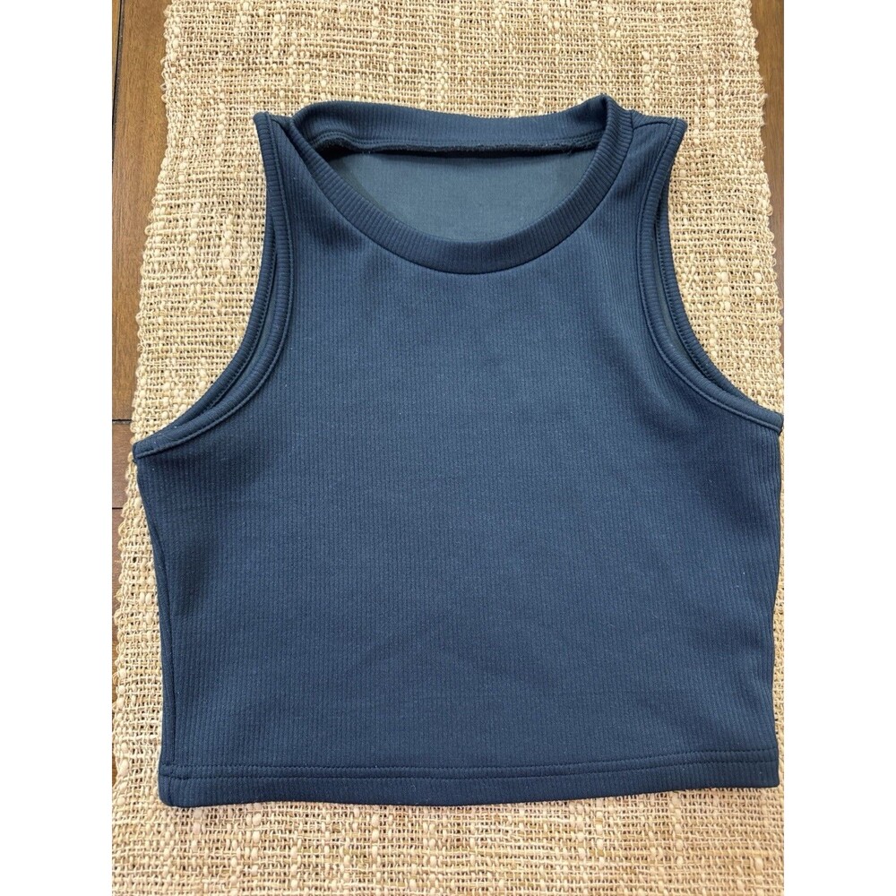 DAZY Solid Teal Blue Ribbed Knit Crop Tank Top - Size M